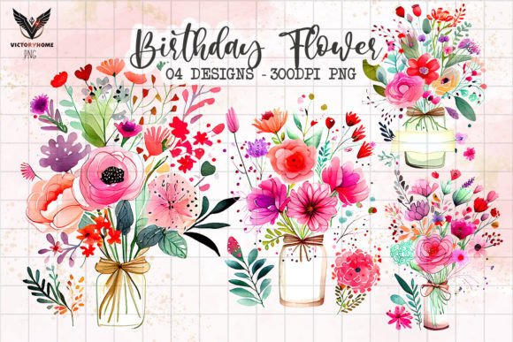 Download Birthday Flower Watercolor Sublimation - Birthday flower Collection