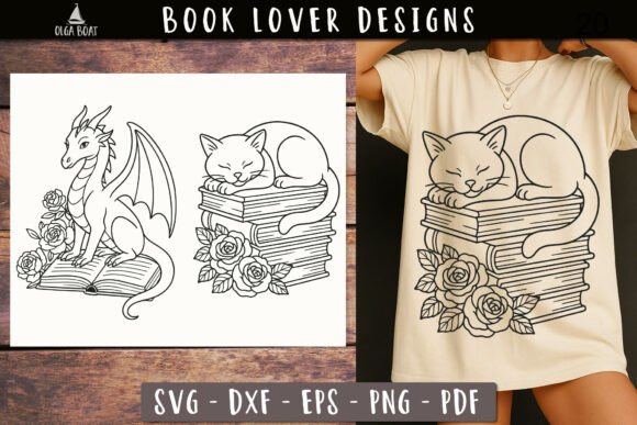 Download Cat and Dragon Book SVG Book Lover Desig - Svg book lover Collection