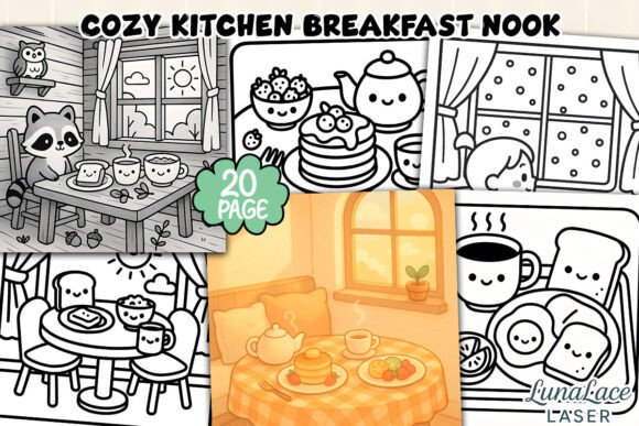 Download Cozy Kitchen Breakfast Nook Coloring - Premium Resources